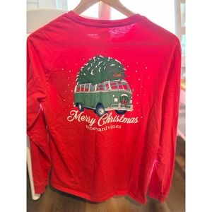Vineyard Vines Red Long Sleeve Pocket Shirt S Small Christmas Tree Green Van